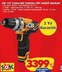 JCB 12V 2.0AH BEZ ÇANTALI ÇİFT AKÜLÜ MATKAP JCB 12V 2.0AH BEZ ÇANTALI ÇİFT AKÜLÜ MATKAP